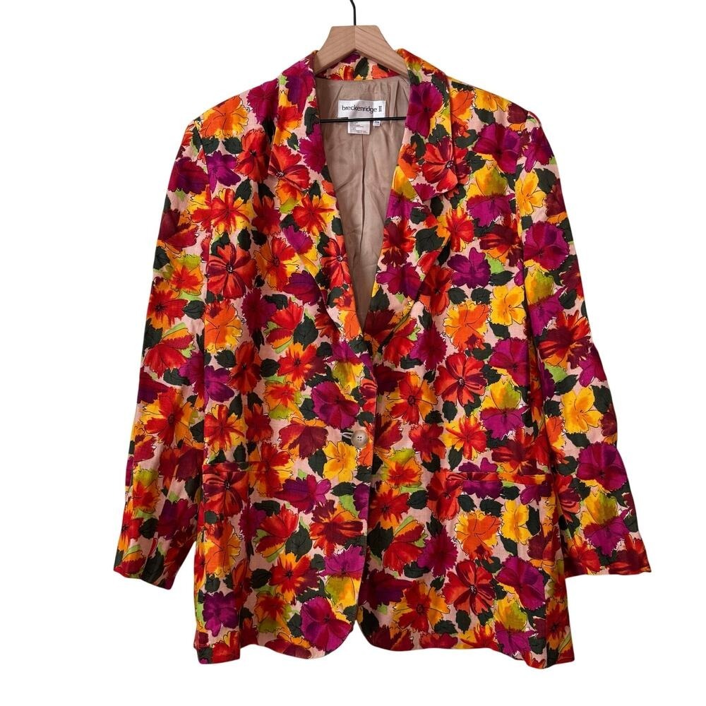 Breckenridge II Linen Blazer Size 20W Multi Floral Maximalist Dopamine Retro